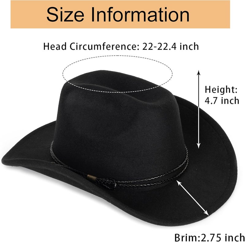 Eohak Womens Western Cowboy Hats Studded Pinched Western Cowgirl Hats Wide Brim Fedoras Hat with Belt Buckle (Size:Medium) - Image 2